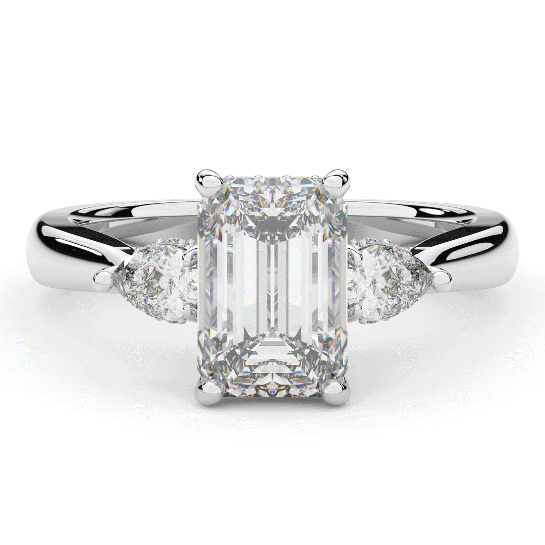 2.40CT.TW EMERALD CUT LAB DIAMOND 3 STONE ENGAGEMENT RING - Nazarelle