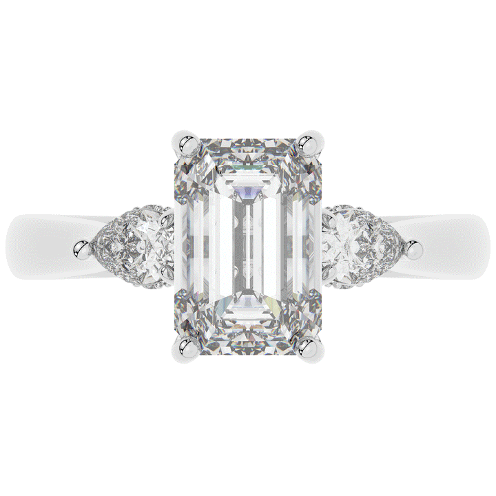2.40CT.TW EMERALD CUT LAB DIAMOND 3 STONE ENGAGEMENT RING - Nazarelle