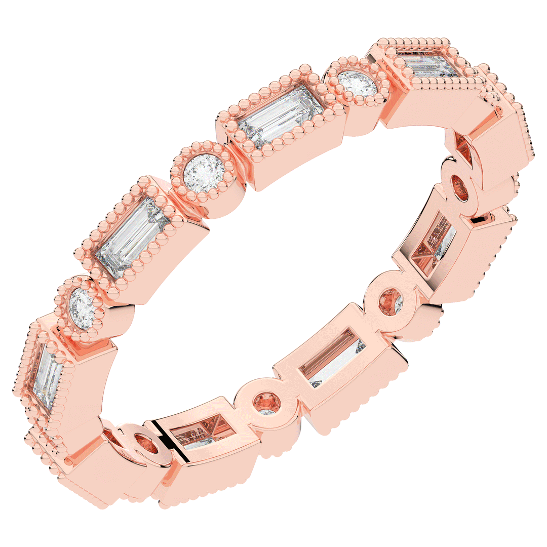 0.50CT.TW BAGUETTE AND ROUND LAB DIAMOND BEZEL SET ETERNITY WEDDING BAND - Nazarelle