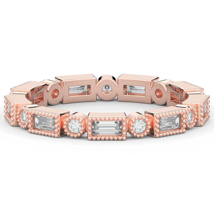 0.50CT.TW BAGUETTE AND ROUND LAB DIAMOND BEZEL SET ETERNITY WEDDING BAND - Nazarelle