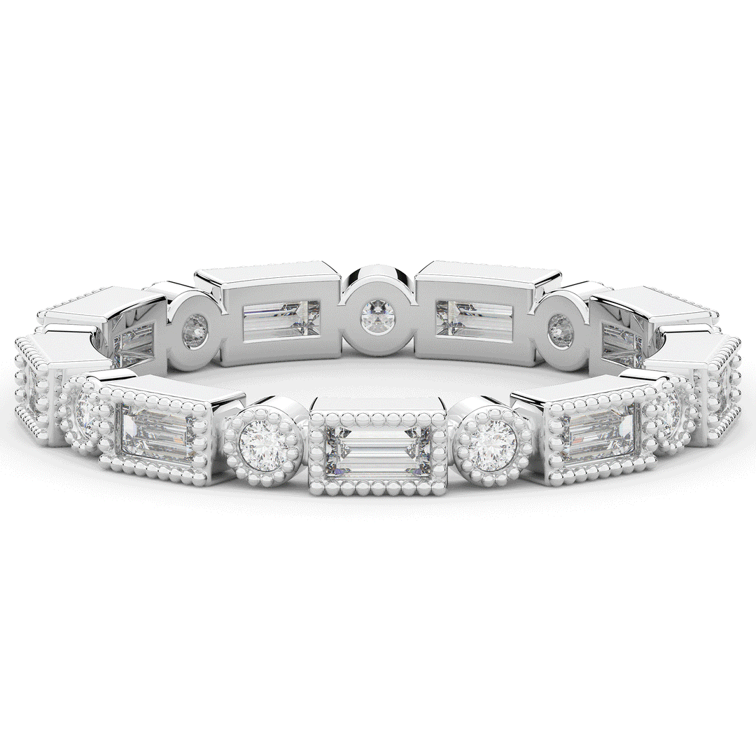 0.50CT.TW BAGUETTE AND ROUND LAB DIAMOND BEZEL SET ETERNITY WEDDING BAND - Nazarelle