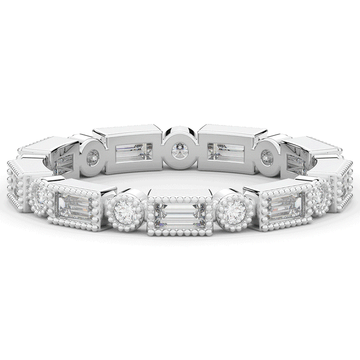 0.50CT.TW BAGUETTE AND ROUND LAB DIAMOND BEZEL SET ETERNITY WEDDING BAND - Nazarelle