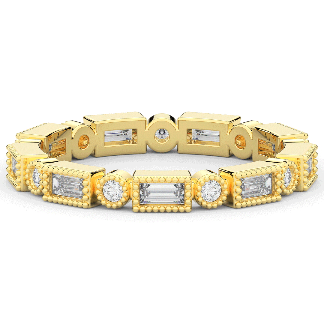 0.50CT.TW BAGUETTE AND ROUND LAB DIAMOND BEZEL SET ETERNITY WEDDING BAND - Nazarelle