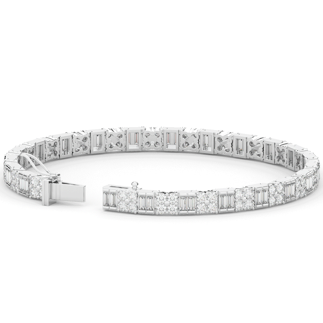 5.75CT.TW ROUND CLUSTER AND BAGUETTE LAB DIAMOND TENNIS BRACELET - Nazarelle