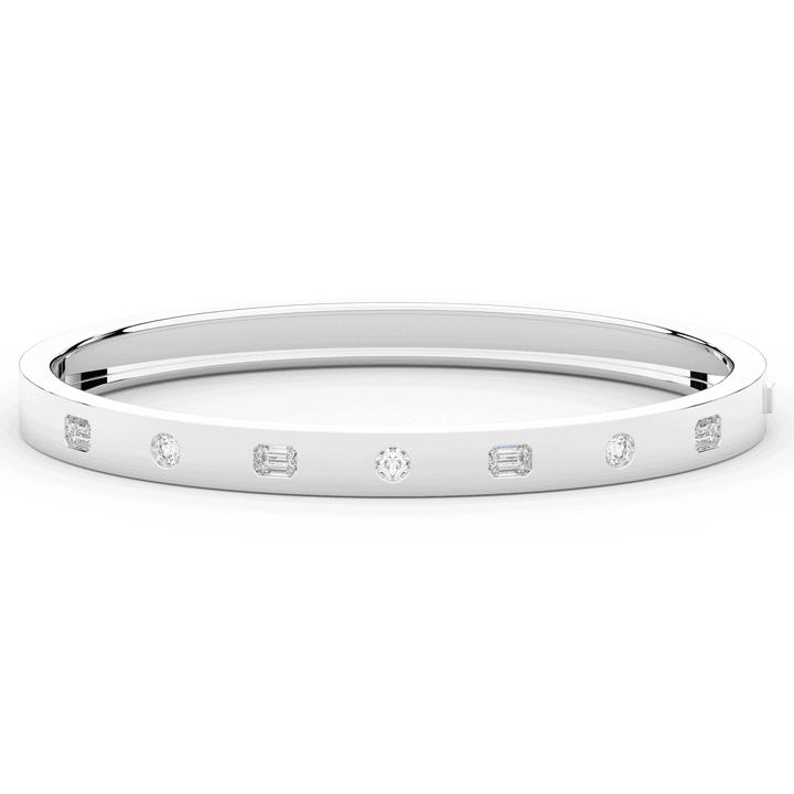 1.00CT.TW ROUND AND EMERALD CUT LAB DIAMOND BEZEL SET BANGLE - Nazarelle