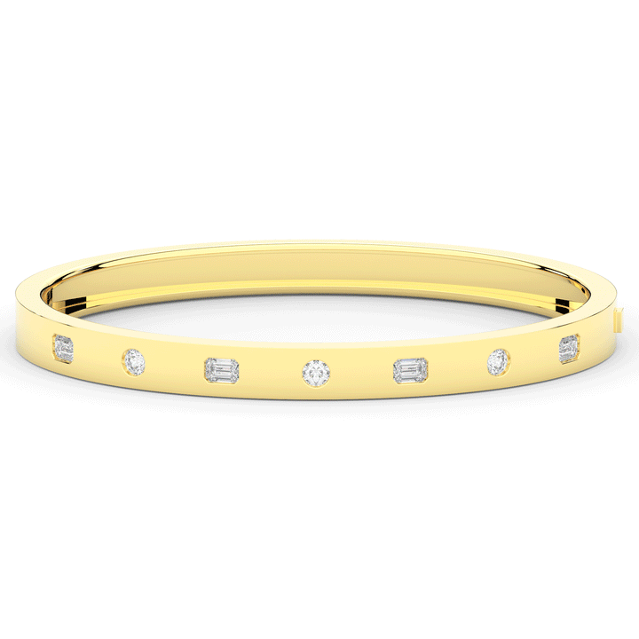 1.00CT.TW ROUND AND EMERALD CUT LAB DIAMOND BEZEL SET BANGLE - Nazarelle