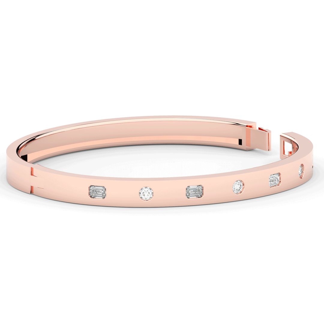 1.00CT.TW ROUND AND EMERALD CUT LAB DIAMOND BEZEL SET BANGLE - Nazarelle