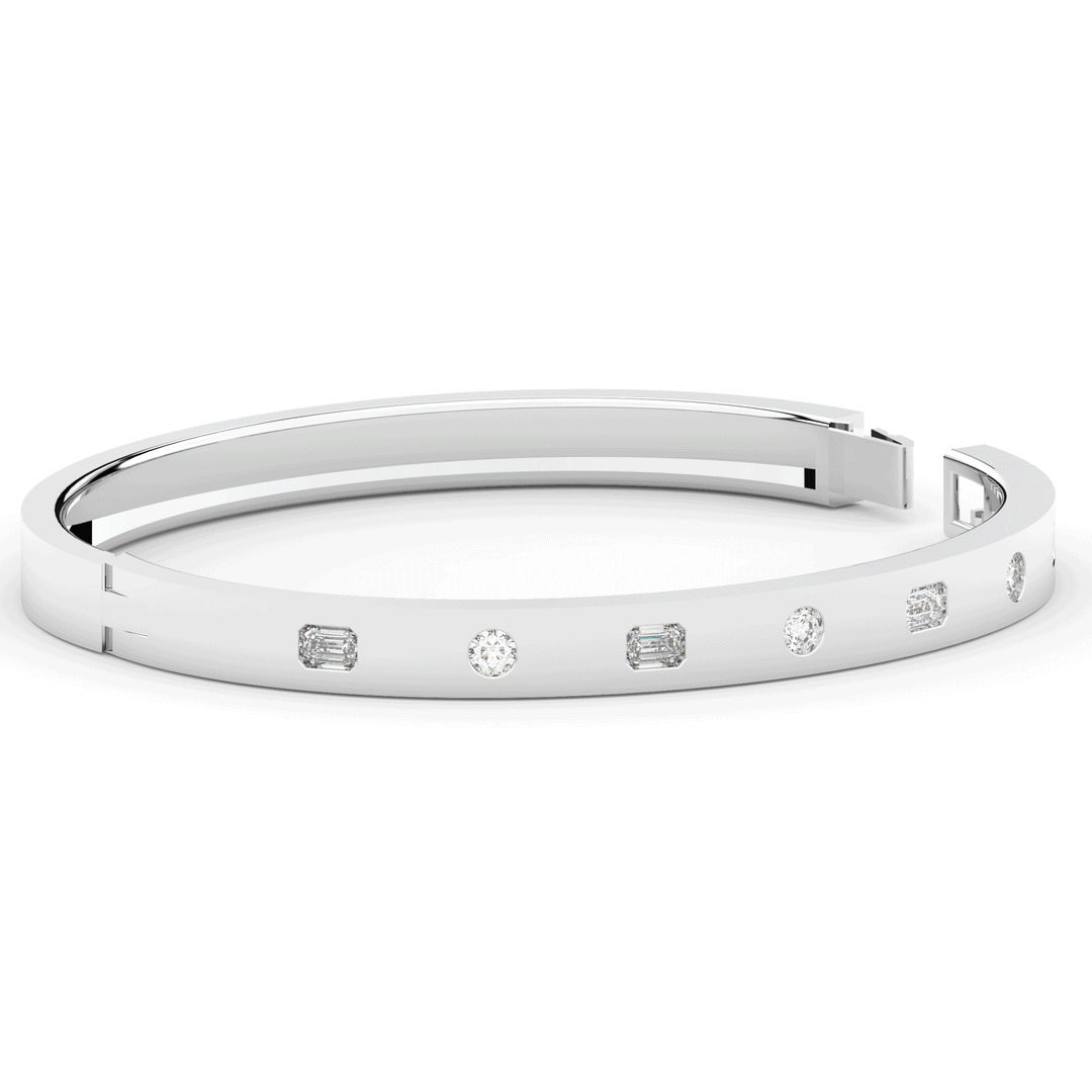 1.00CT.TW ROUND AND EMERALD CUT LAB DIAMOND BEZEL SET BANGLE - Nazarelle