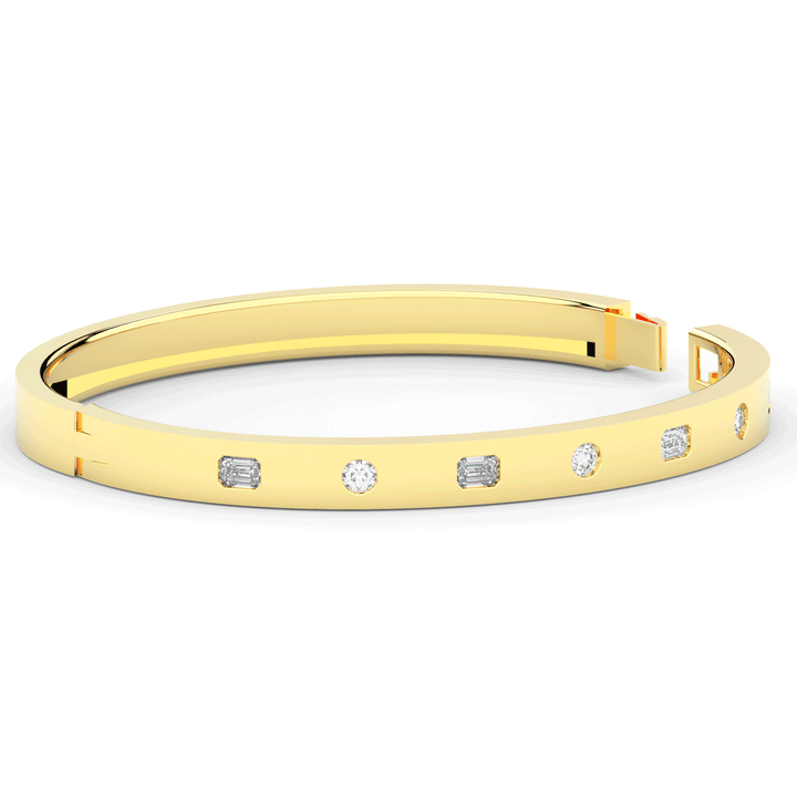 1.00CT.TW ROUND AND EMERALD CUT LAB DIAMOND BEZEL SET BANGLE - Nazarelle