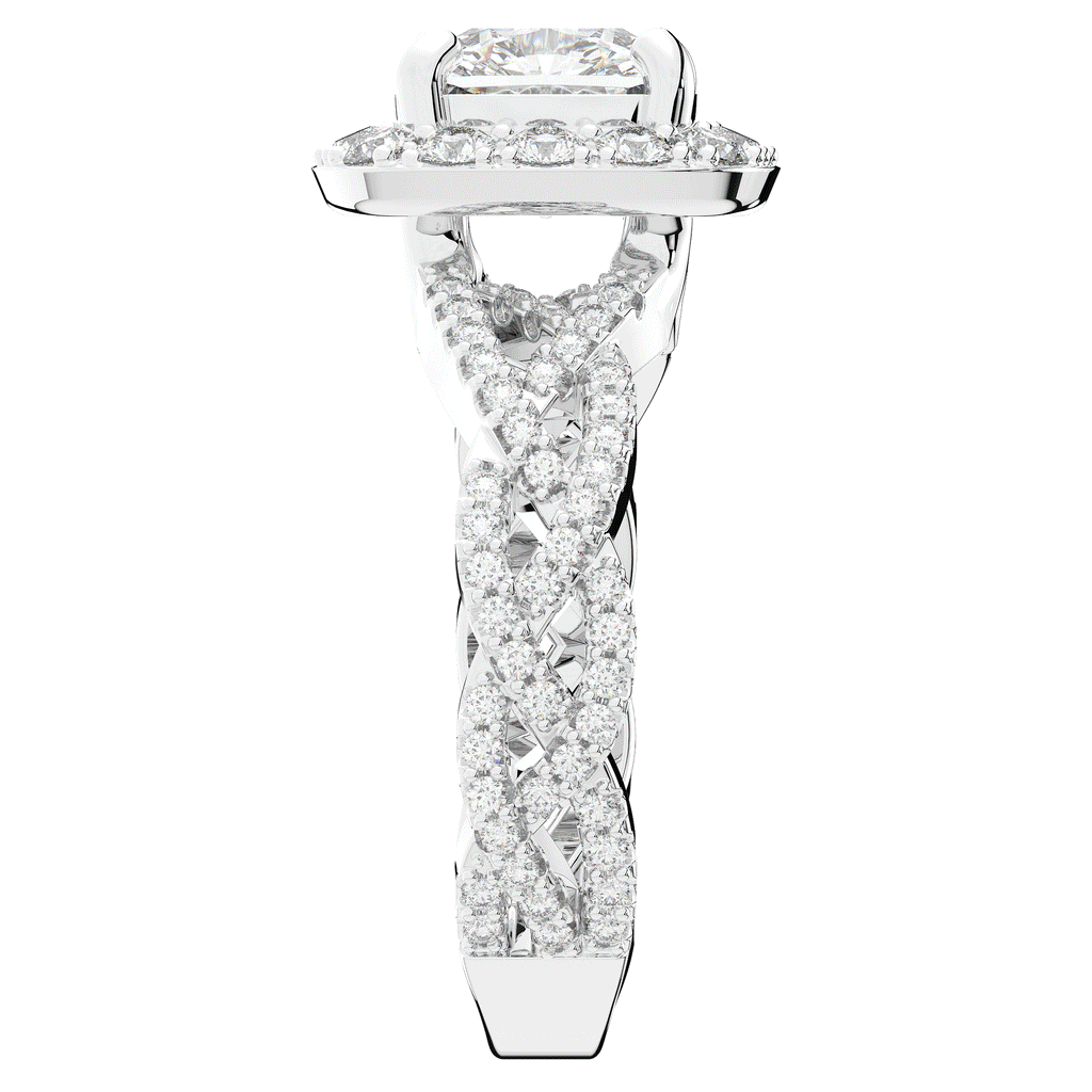 2.70CT.TW CUSHION LAB DIAMOND HALO TRIPLE TWIST ENGAGEMENT RING - Nazarelle