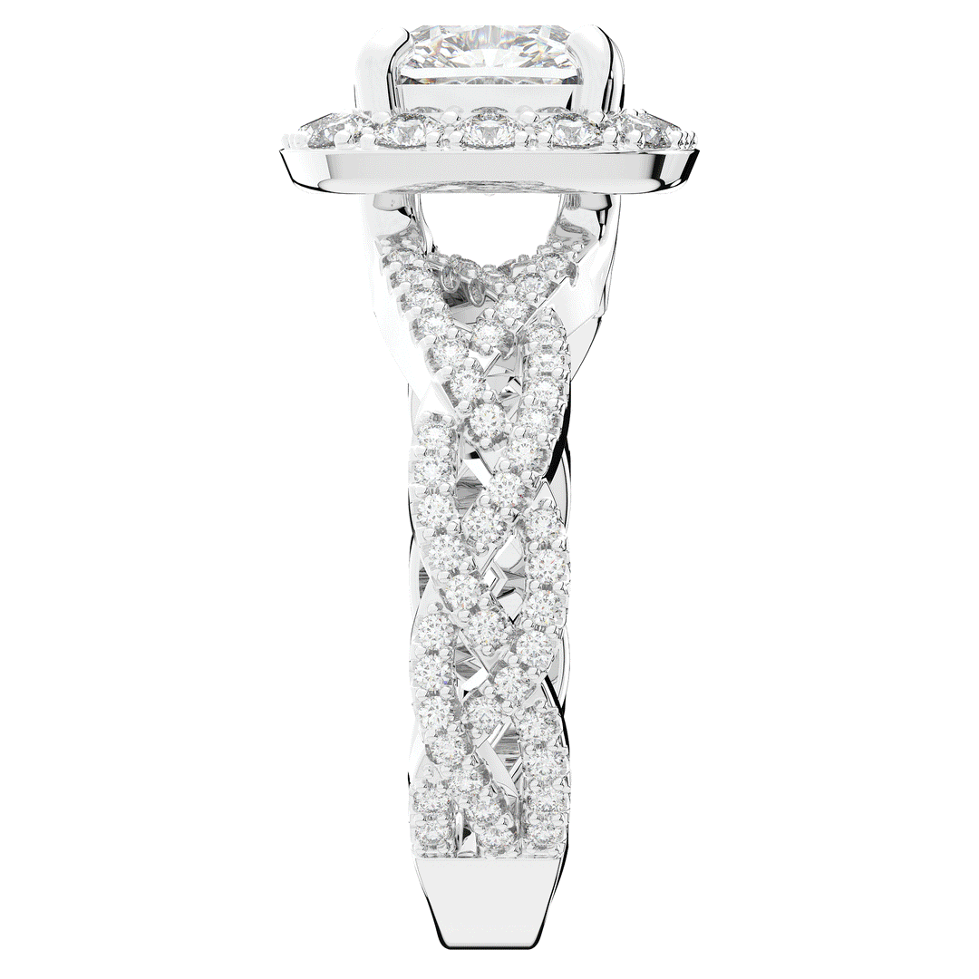 2.70CT.TW CUSHION LAB DIAMOND HALO TRIPLE TWIST ENGAGEMENT RING - Nazarelle