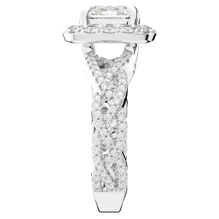 2.70CT.TW CUSHION LAB DIAMOND HALO TRIPLE TWIST ENGAGEMENT RING - Nazarelle