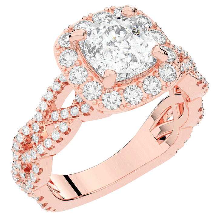 2.70CT.TW CUSHION LAB DIAMOND HALO TRIPLE TWIST ENGAGEMENT RING - Nazarelle