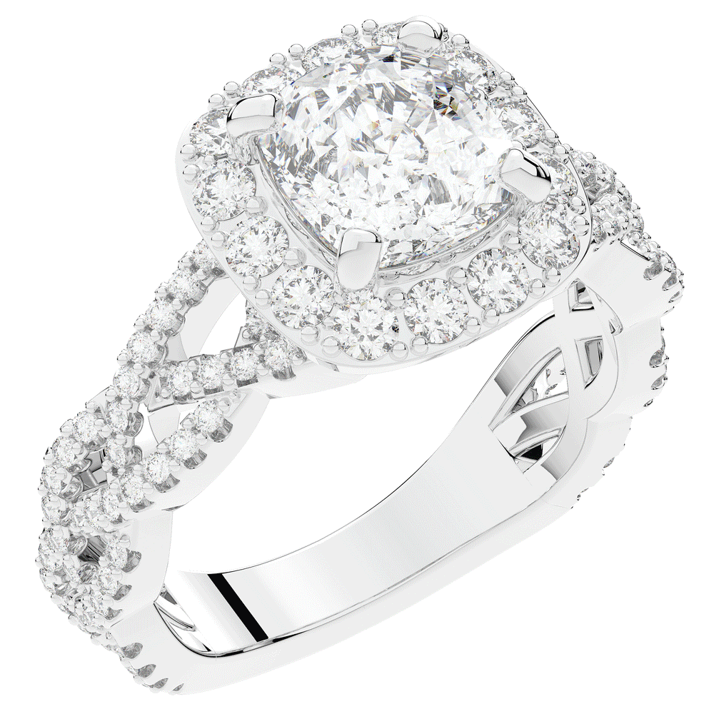 2.70CT.TW CUSHION LAB DIAMOND HALO TRIPLE TWIST ENGAGEMENT RING - Nazarelle
