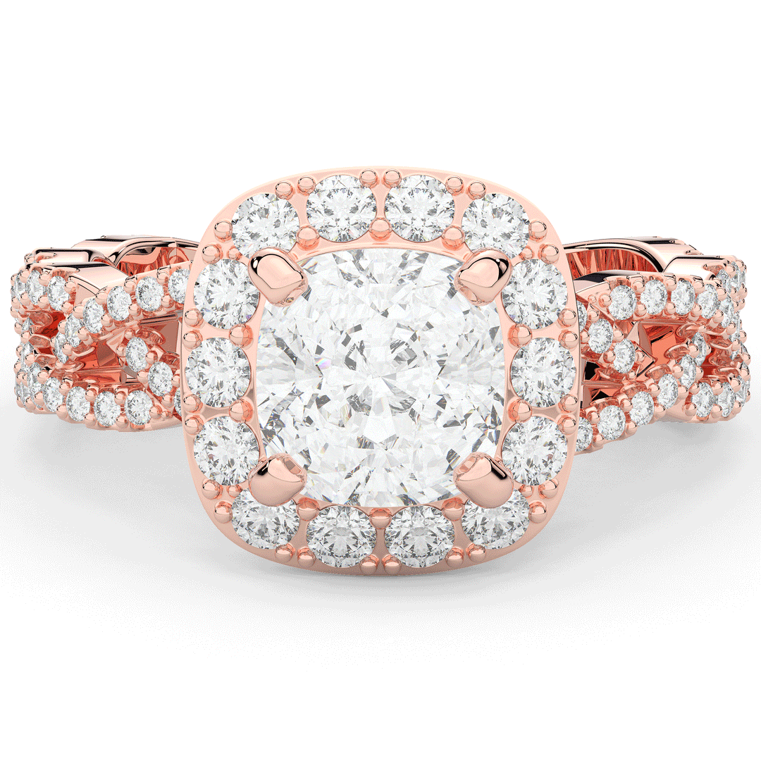 2.70CT.TW CUSHION LAB DIAMOND HALO TRIPLE TWIST ENGAGEMENT RING - Nazarelle
