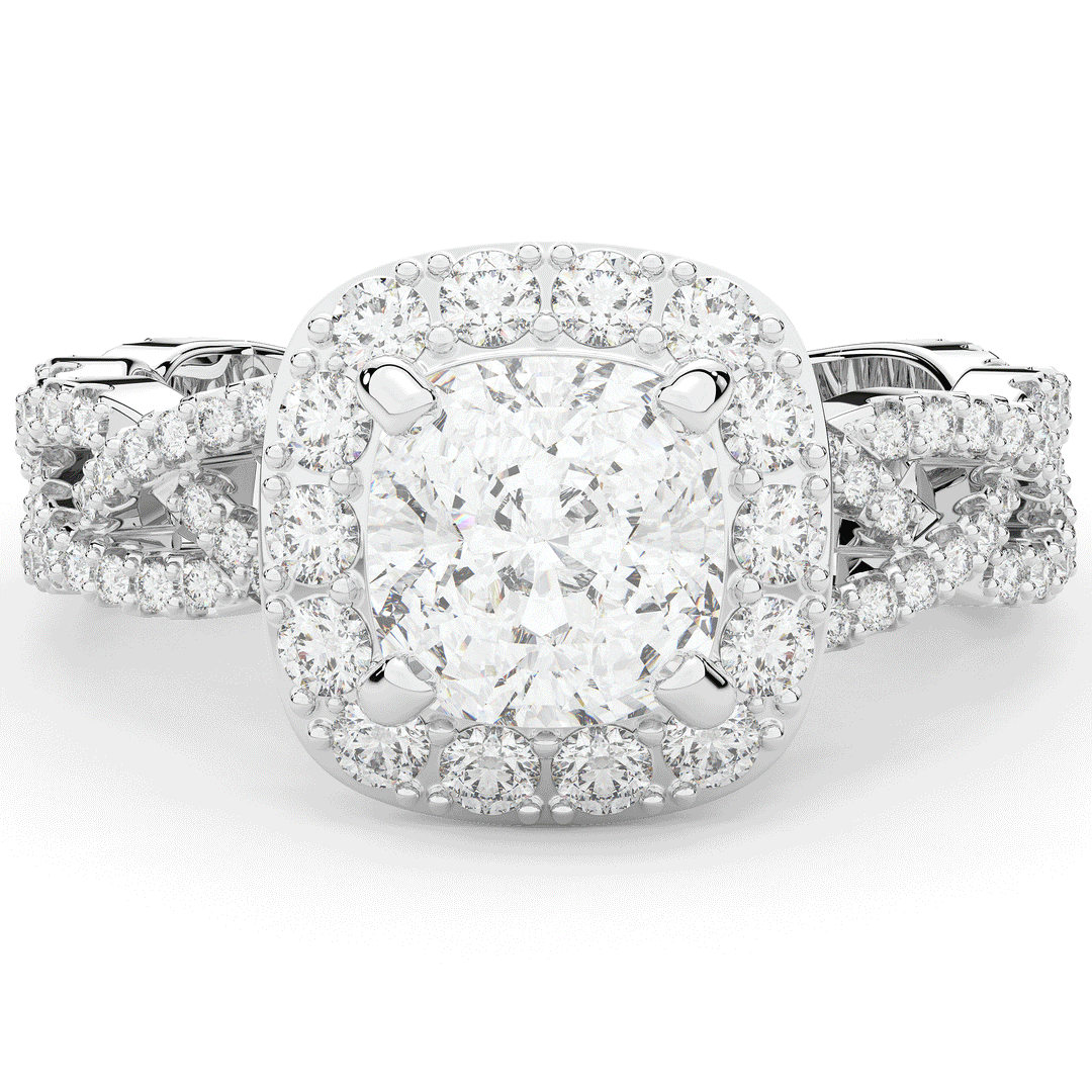 2.70CT.TW CUSHION LAB DIAMOND HALO TRIPLE TWIST ENGAGEMENT RING - Nazarelle