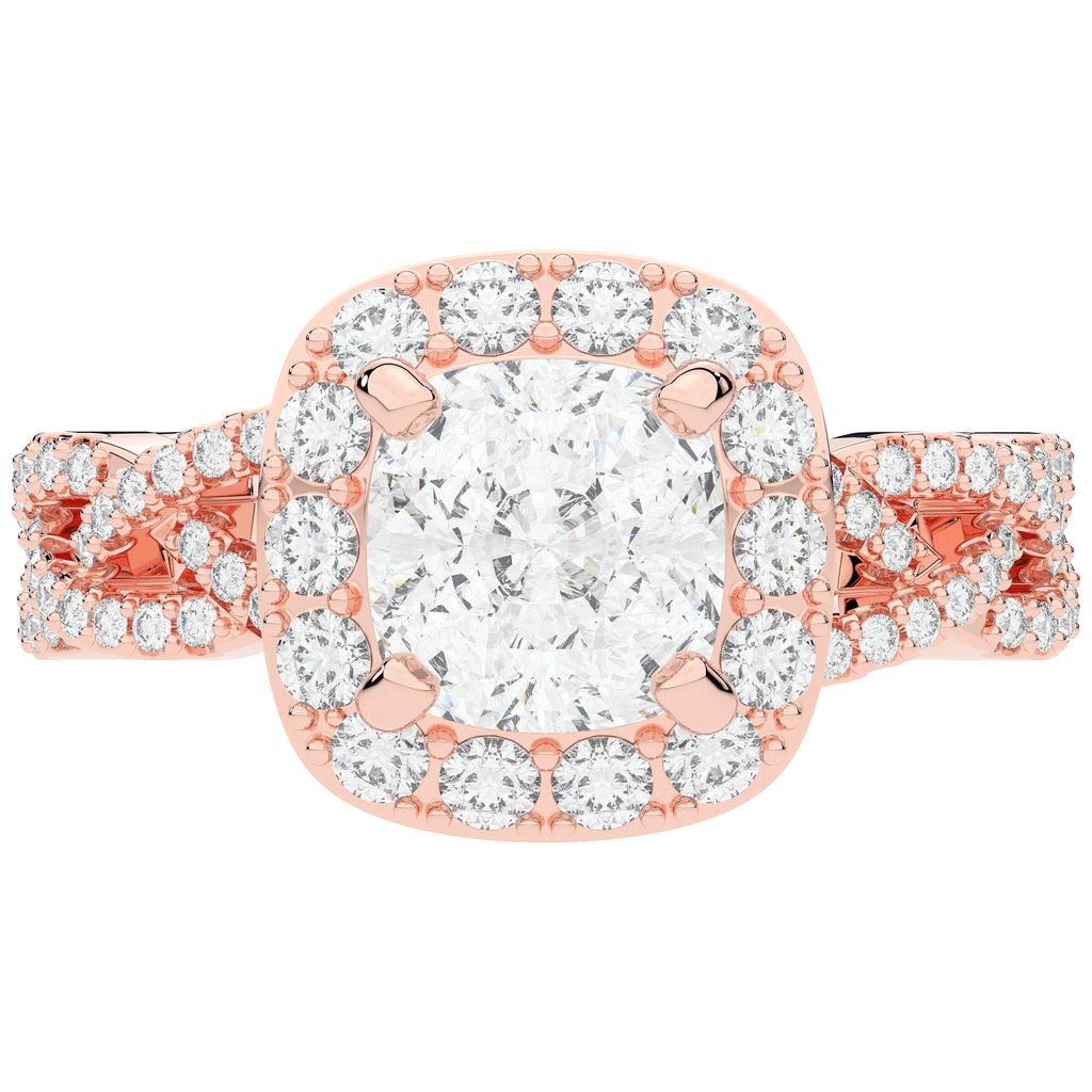 2.70CT.TW CUSHION LAB DIAMOND HALO TRIPLE TWIST ENGAGEMENT RING - Nazarelle