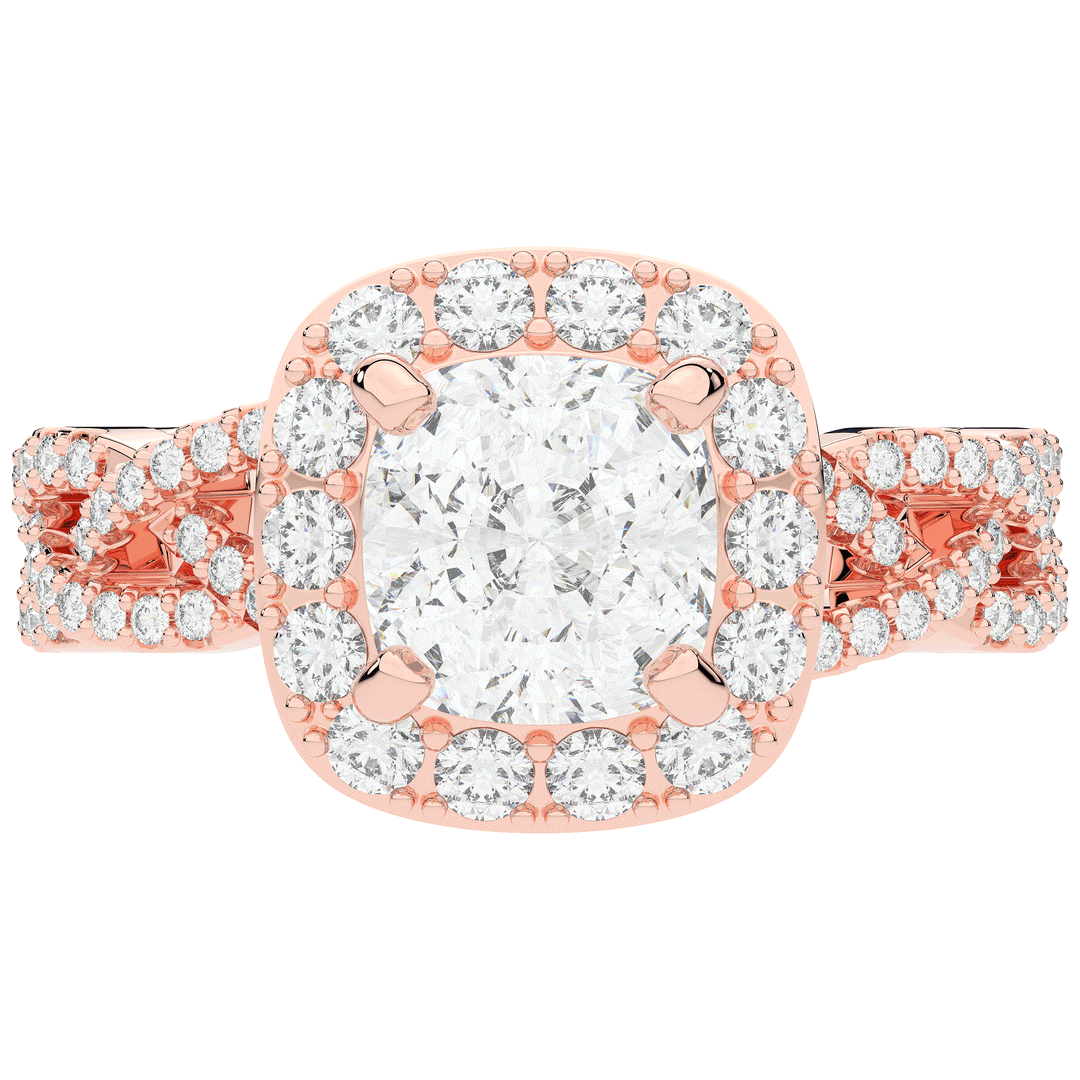 2.70CT.TW CUSHION LAB DIAMOND HALO TRIPLE TWIST ENGAGEMENT RING - Nazarelle