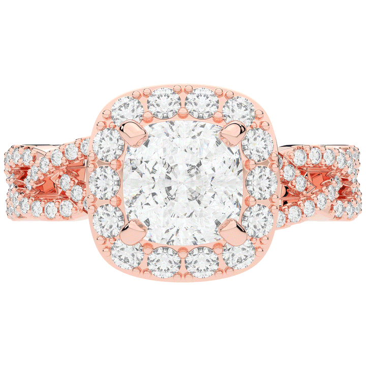 2.70CT.TW CUSHION LAB DIAMOND HALO TRIPLE TWIST ENGAGEMENT RING - Nazarelle