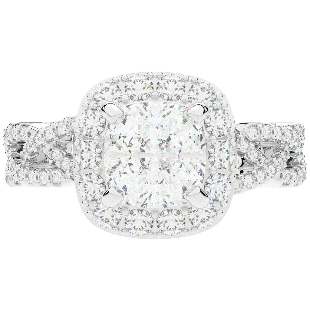 2.70CT.TW CUSHION LAB DIAMOND HALO TRIPLE TWIST ENGAGEMENT RING - Nazarelle