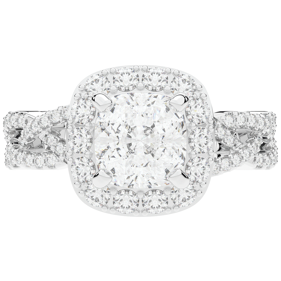 2.70CT.TW CUSHION LAB DIAMOND HALO TRIPLE TWIST ENGAGEMENT RING - Nazarelle