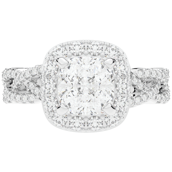 2.70CT.TW CUSHION LAB DIAMOND HALO TRIPLE TWIST ENGAGEMENT RING - Nazarelle