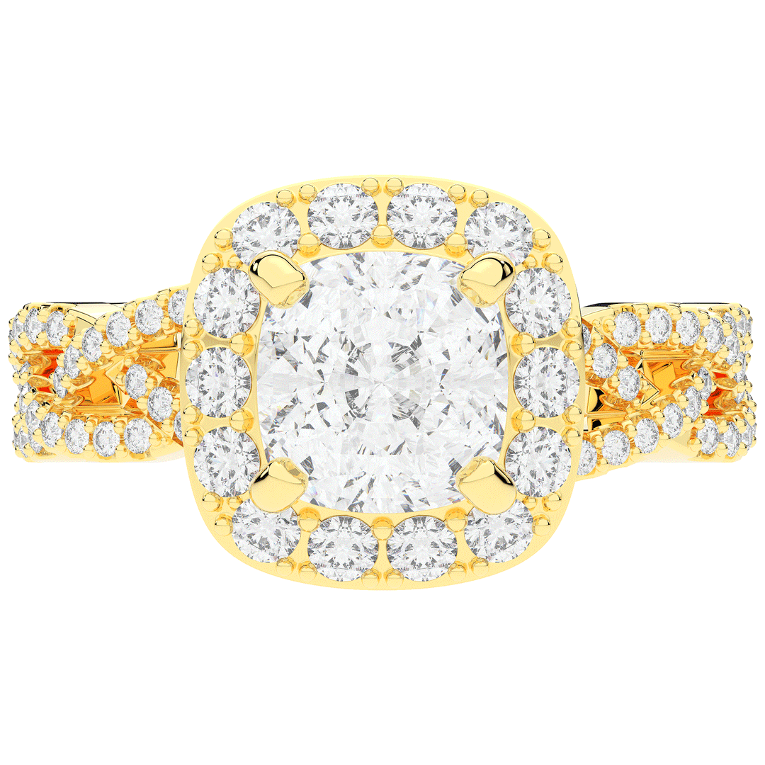 2.70CT.TW CUSHION LAB DIAMOND HALO TRIPLE TWIST ENGAGEMENT RING - Nazarelle