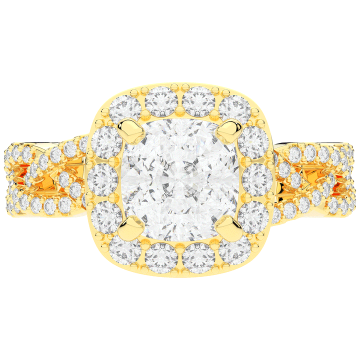 2.70CT.TW CUSHION LAB DIAMOND HALO TRIPLE TWIST ENGAGEMENT RING - Nazarelle