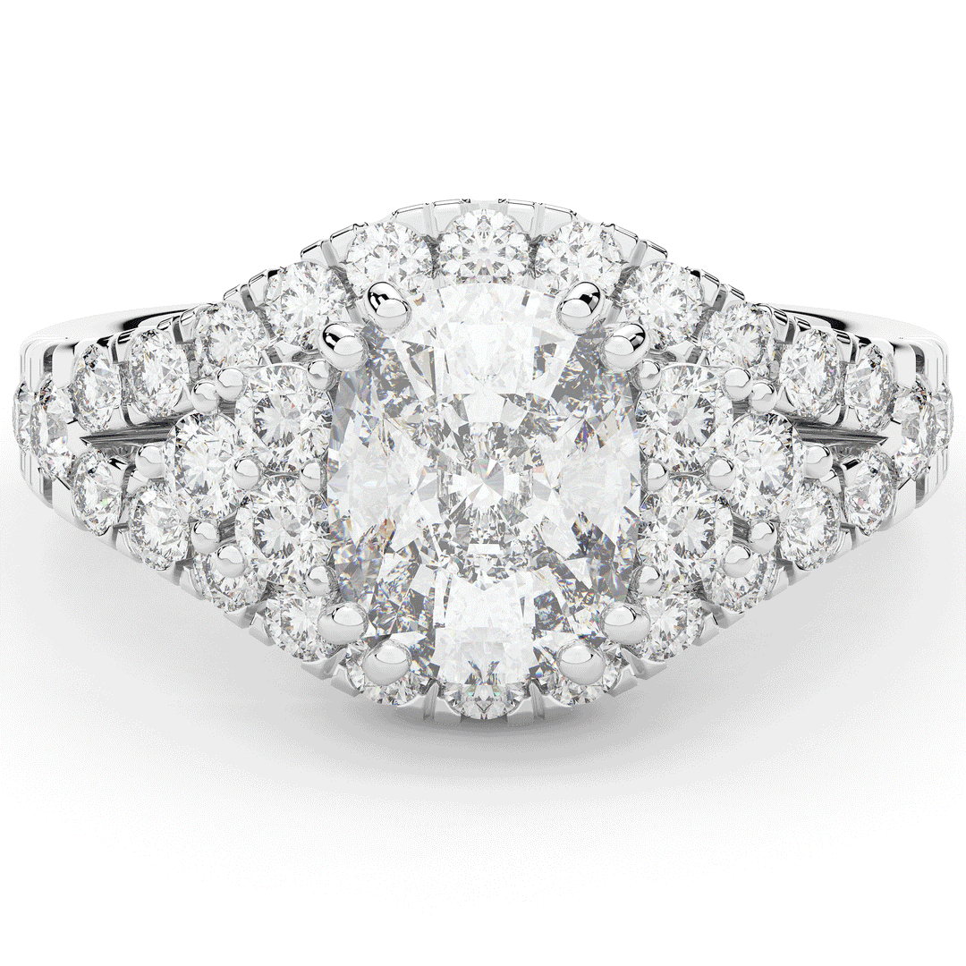 3.10CT.TW CUSHION LAB DIAMOND HALO ENGAGEMENT RING - Nazarelle