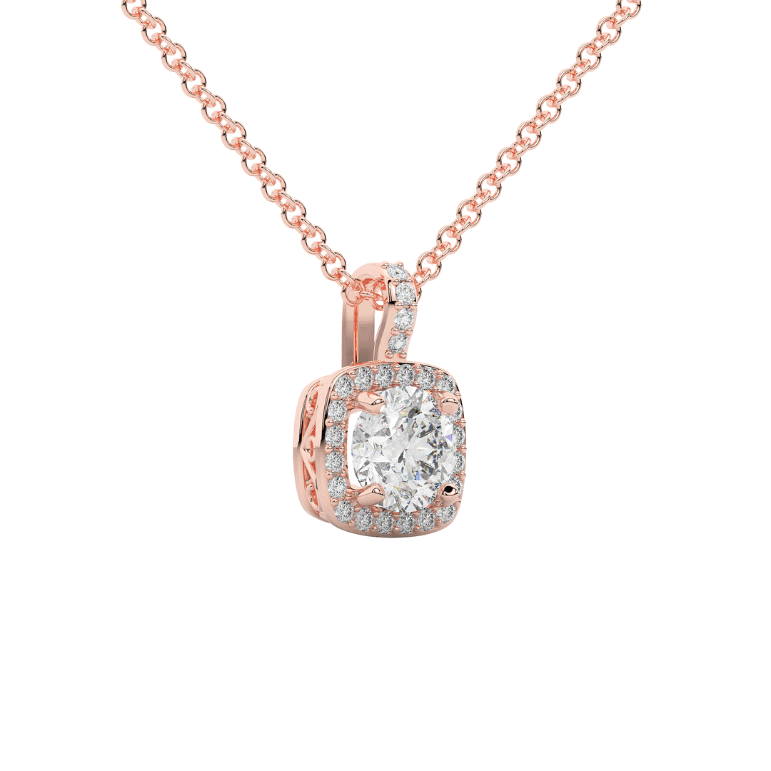 1.10CT.TW ROUND LAB DIAMOND CUSHION HALO PENDANT - Nazarelle