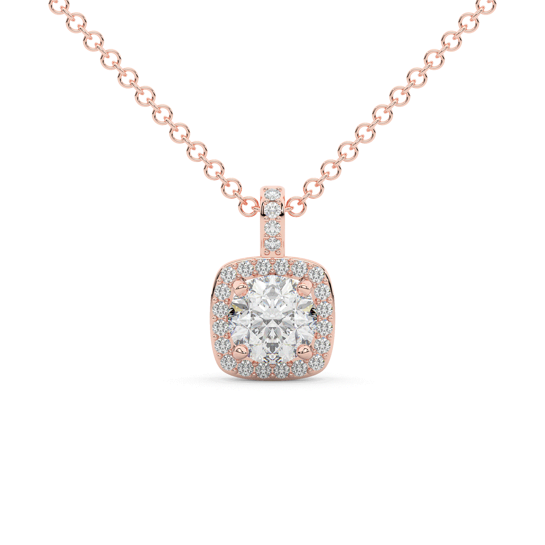 1.10CT.TW ROUND LAB DIAMOND CUSHION HALO PENDANT - Nazarelle