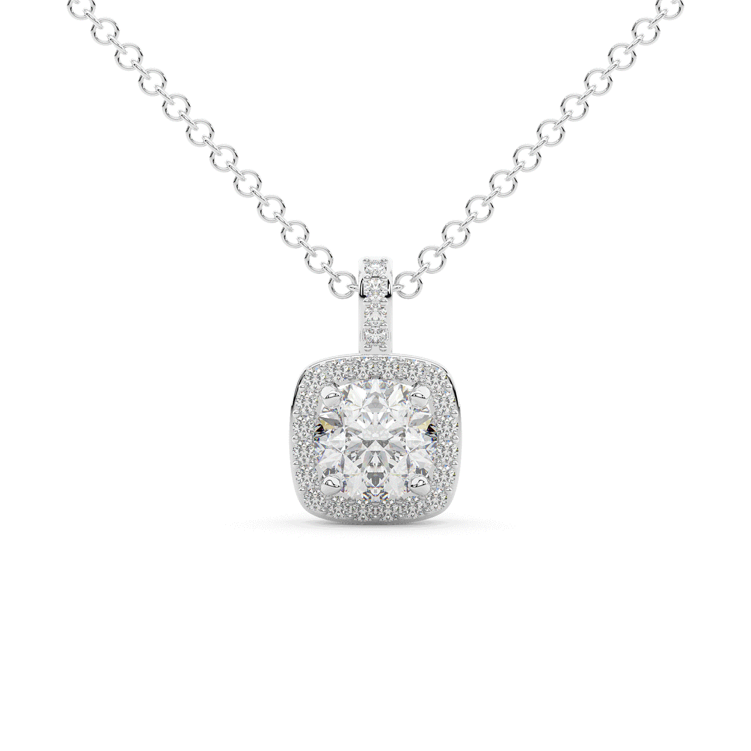 1.10CT.TW ROUND LAB DIAMOND CUSHION HALO PENDANT - Nazarelle