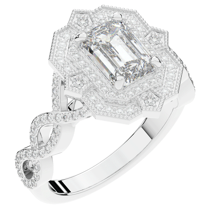 1.90CT.TW EMERALD CUT LAB DIAMOND HALO ENGAGEMENT RING - Nazarelle