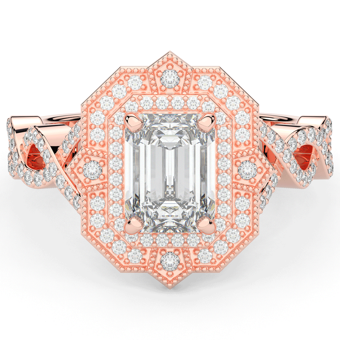 1.90CT.TW EMERALD CUT LAB DIAMOND HALO ENGAGEMENT RING - Nazarelle