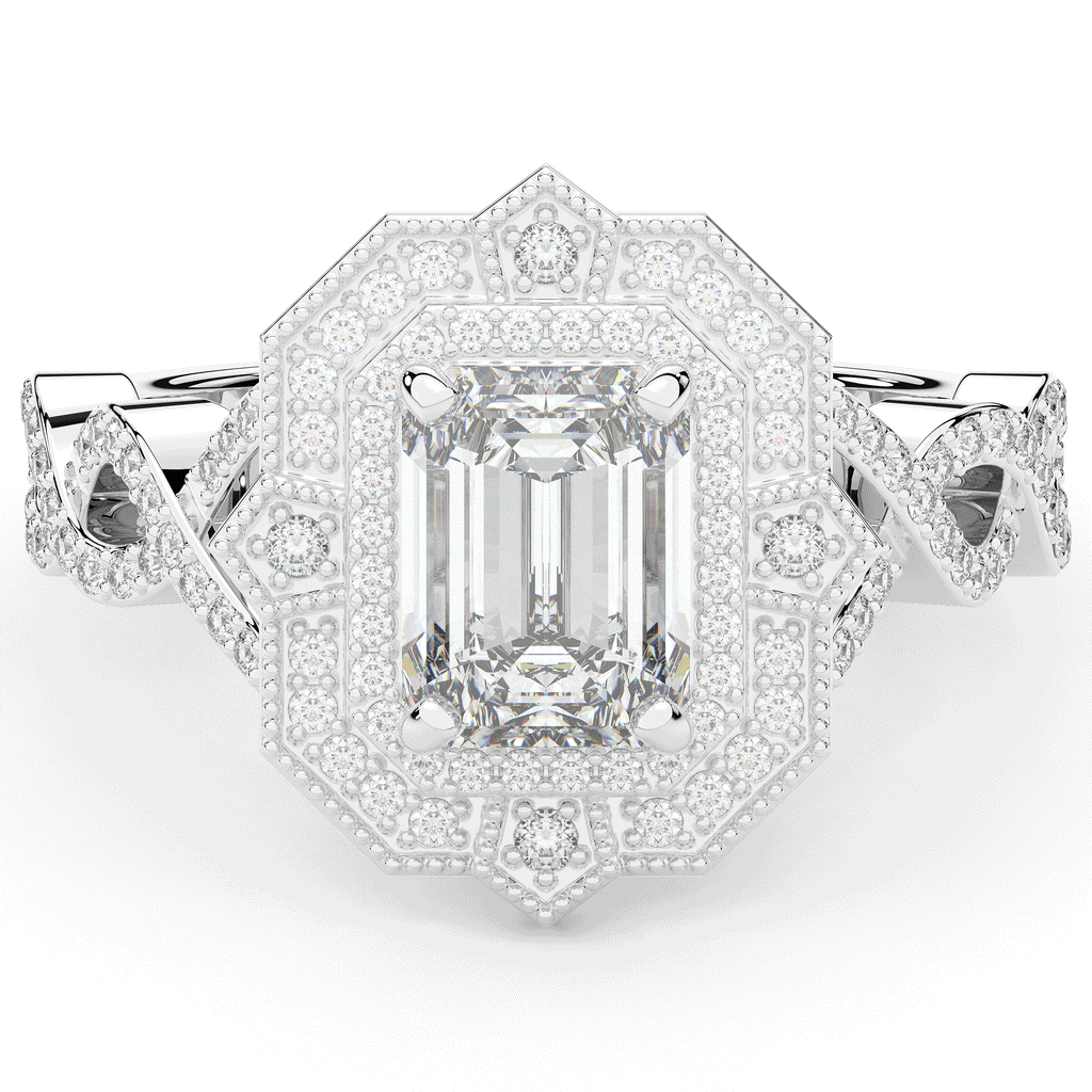 1.90CT.TW EMERALD CUT LAB DIAMOND HALO ENGAGEMENT RING - Nazarelle