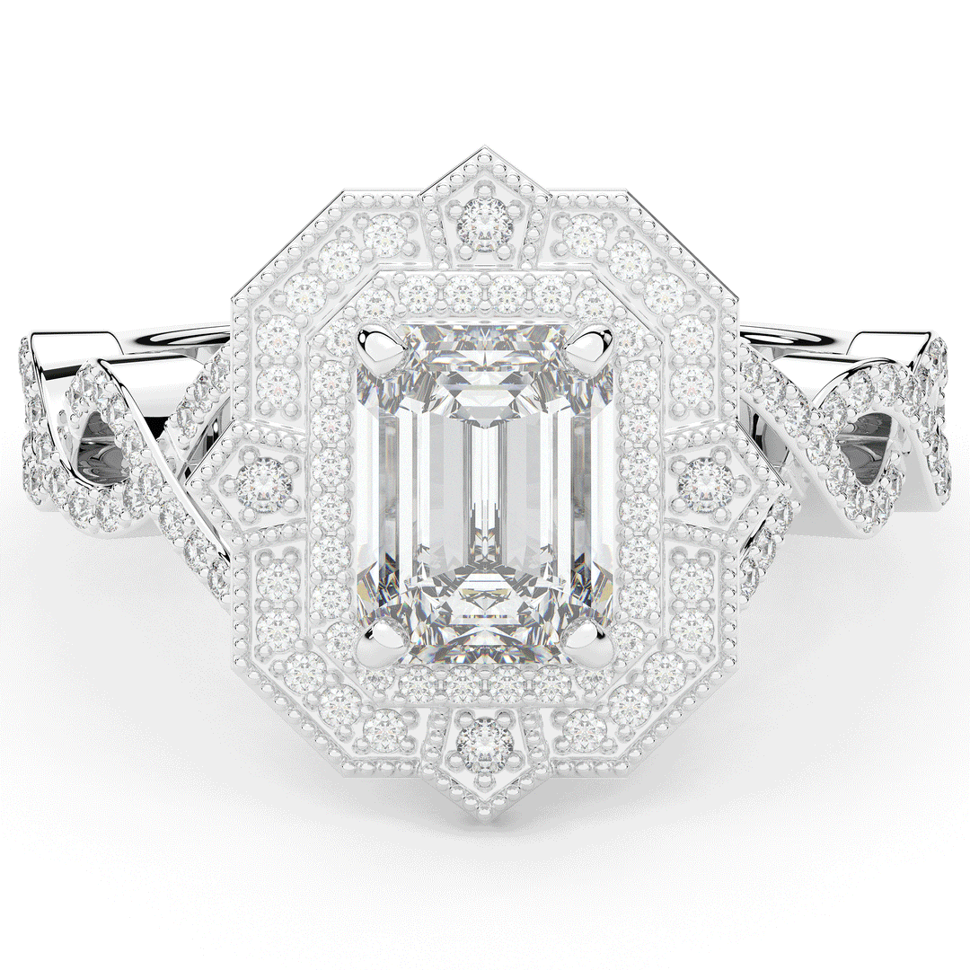 1.90CT.TW EMERALD CUT LAB DIAMOND HALO ENGAGEMENT RING - Nazarelle