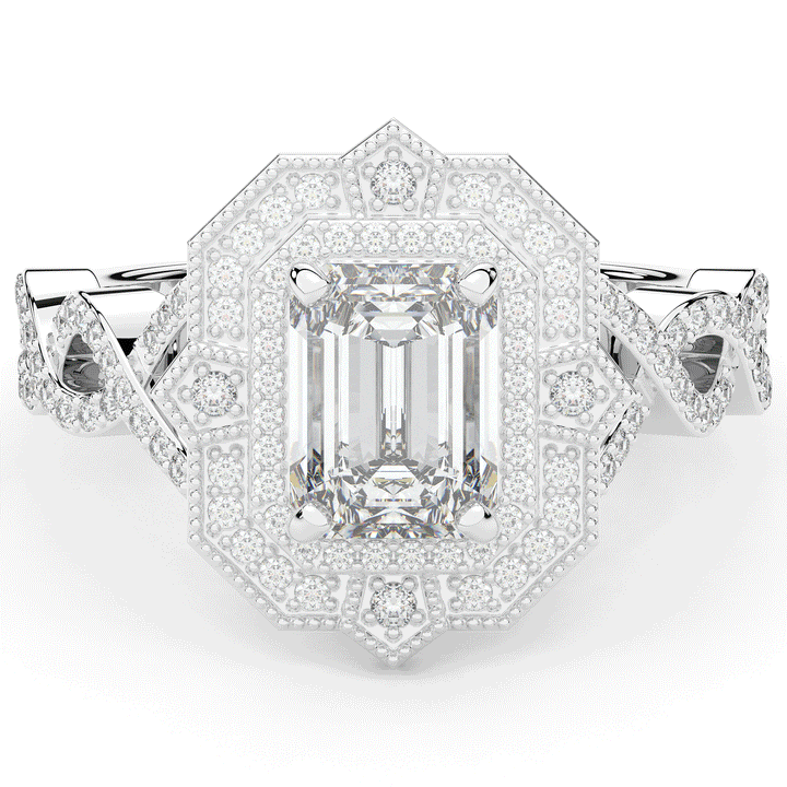 1.90CT.TW EMERALD CUT LAB DIAMOND HALO ENGAGEMENT RING - Nazarelle