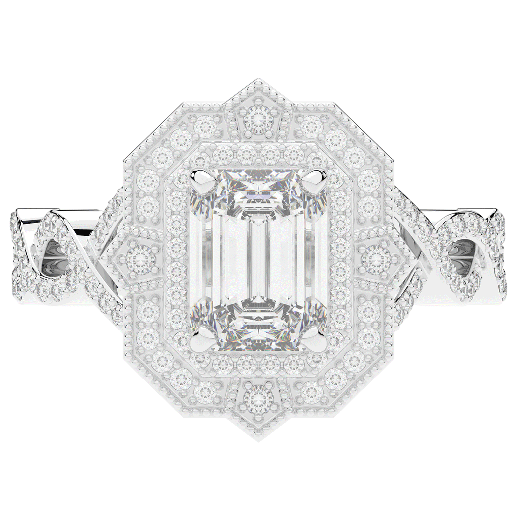 1.90CT.TW EMERALD CUT LAB DIAMOND HALO ENGAGEMENT RING - Nazarelle