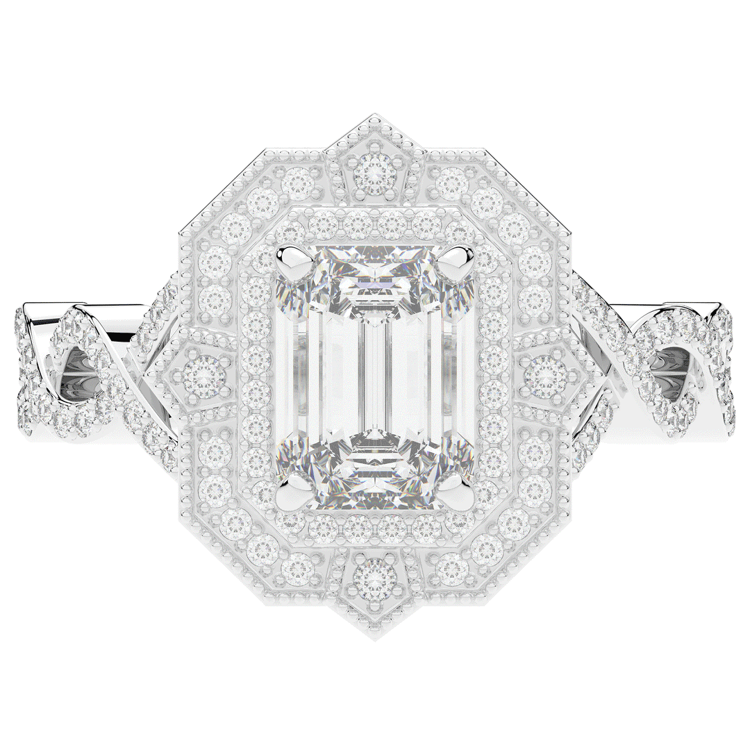 1.90CT.TW EMERALD CUT LAB DIAMOND HALO ENGAGEMENT RING - Nazarelle