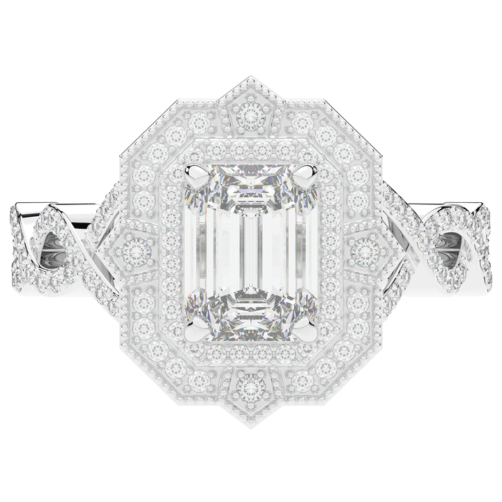 1.90CT.TW EMERALD CUT LAB DIAMOND HALO ENGAGEMENT RING - Nazarelle