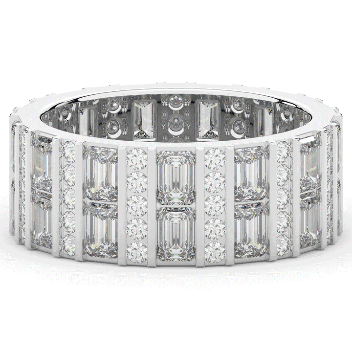 4.90CT.TW EMERALD CUT AND ROUND LAB DIAMOND ETERNITY WEDDING BAND - Nazarelle