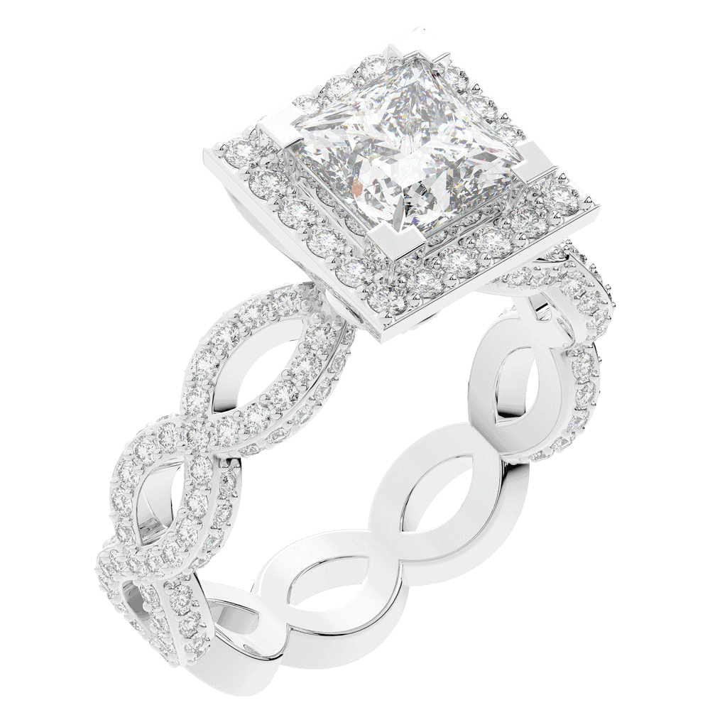 2.40CT.TW PRINCESS LAB DIAMOND HALO ENGAGEMENT RING - Nazarelle