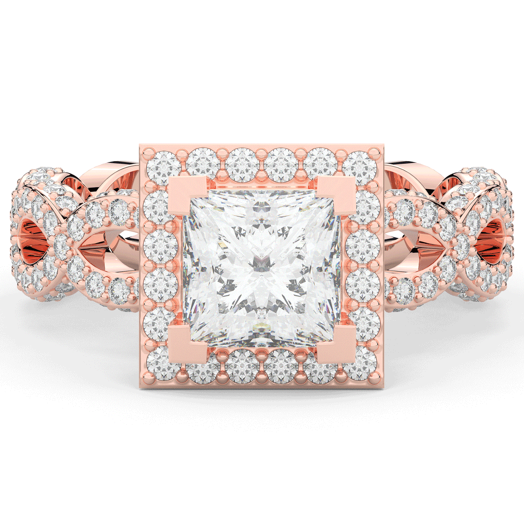 2.40CT.TW PRINCESS LAB DIAMOND HALO ENGAGEMENT RING - Nazarelle