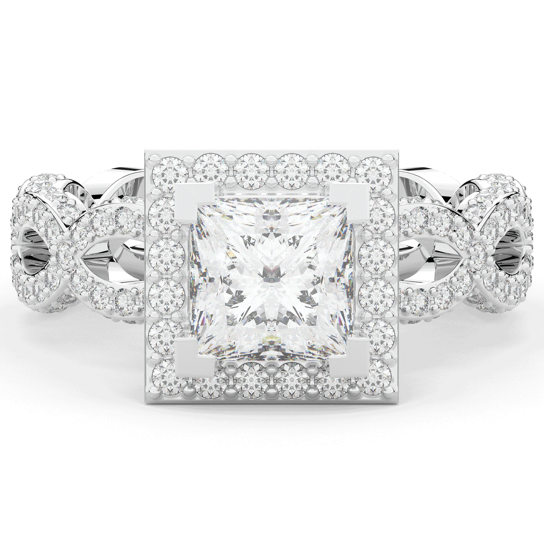 2.40CT.TW PRINCESS LAB DIAMOND HALO ENGAGEMENT RING - Nazarelle