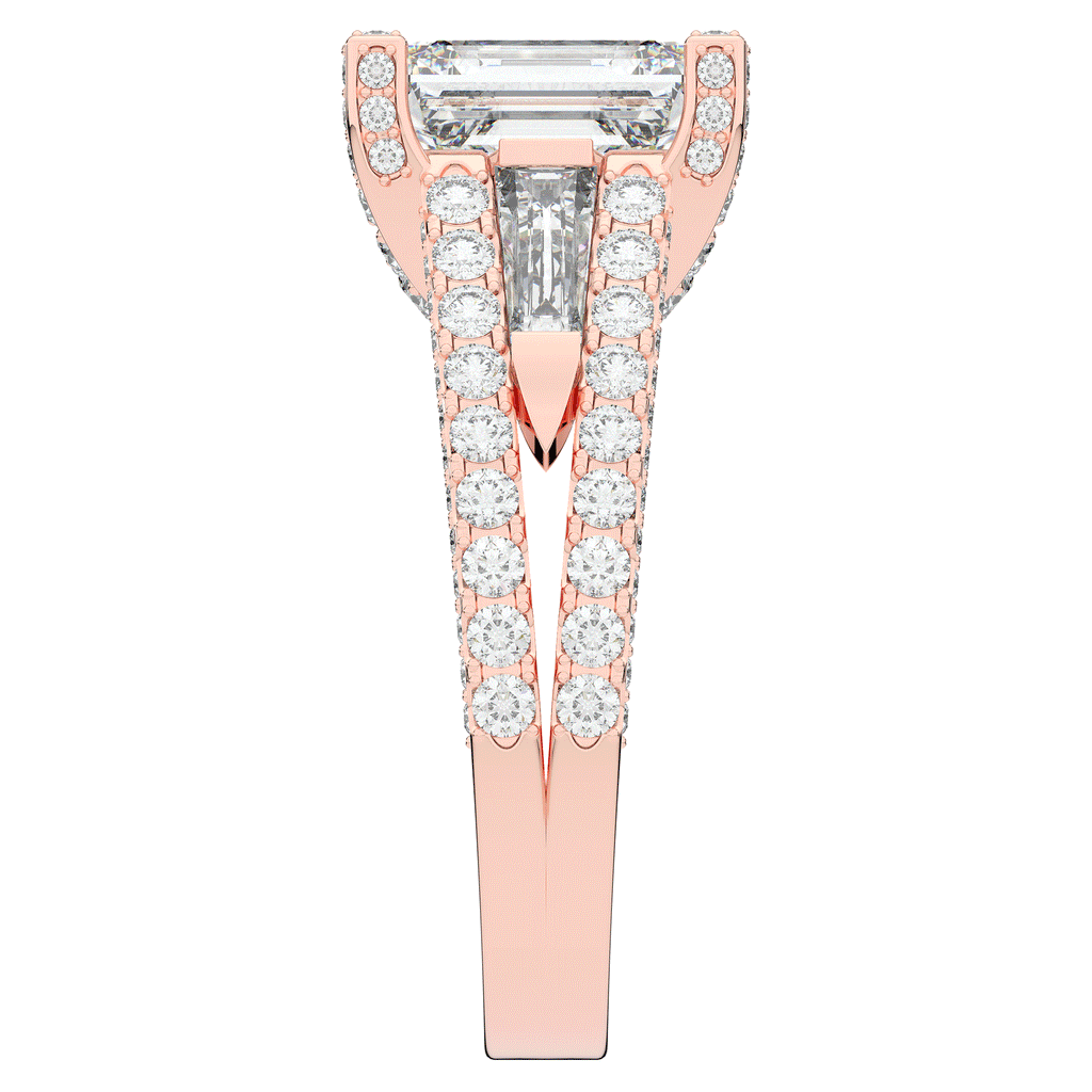 4.60CT.TW EMERALD CUT LAB DIAMOND SPLIT SHANK ENGAGEMENT RING - Nazarelle