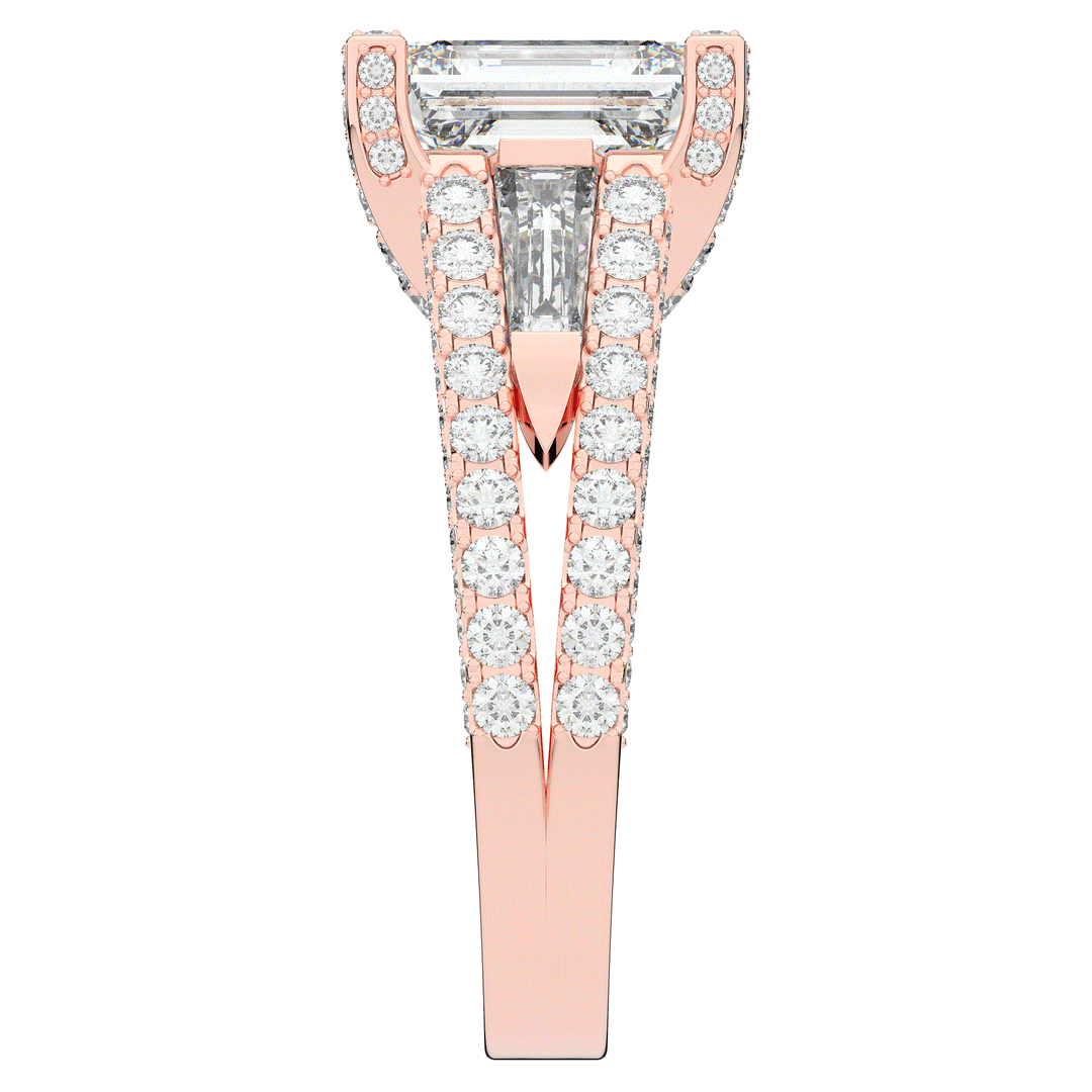 4.60CT.TW EMERALD CUT LAB DIAMOND SPLIT SHANK ENGAGEMENT RING - Nazarelle