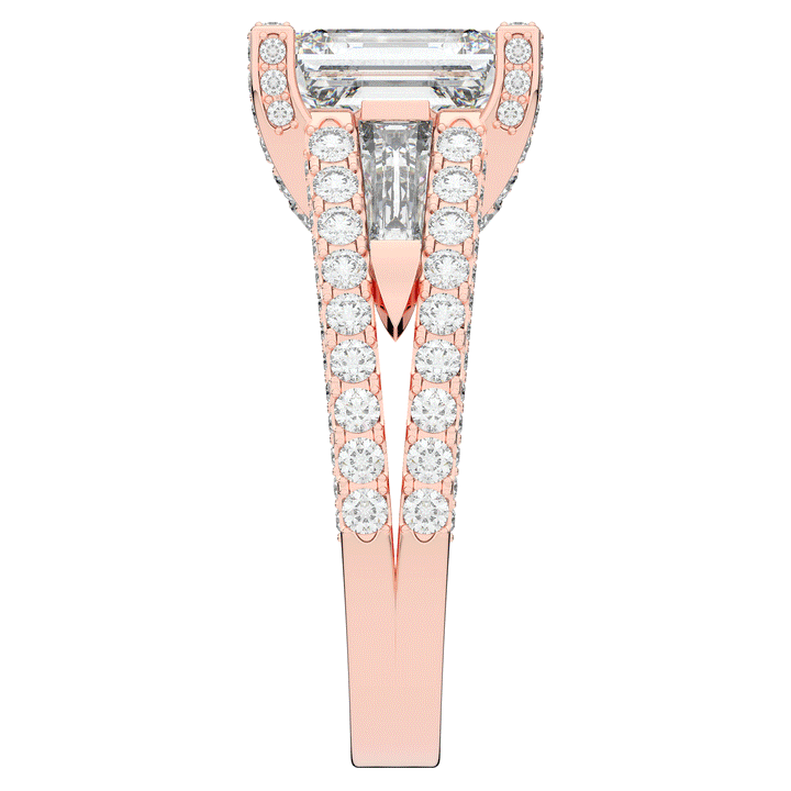 4.60CT.TW EMERALD CUT LAB DIAMOND SPLIT SHANK ENGAGEMENT RING - Nazarelle