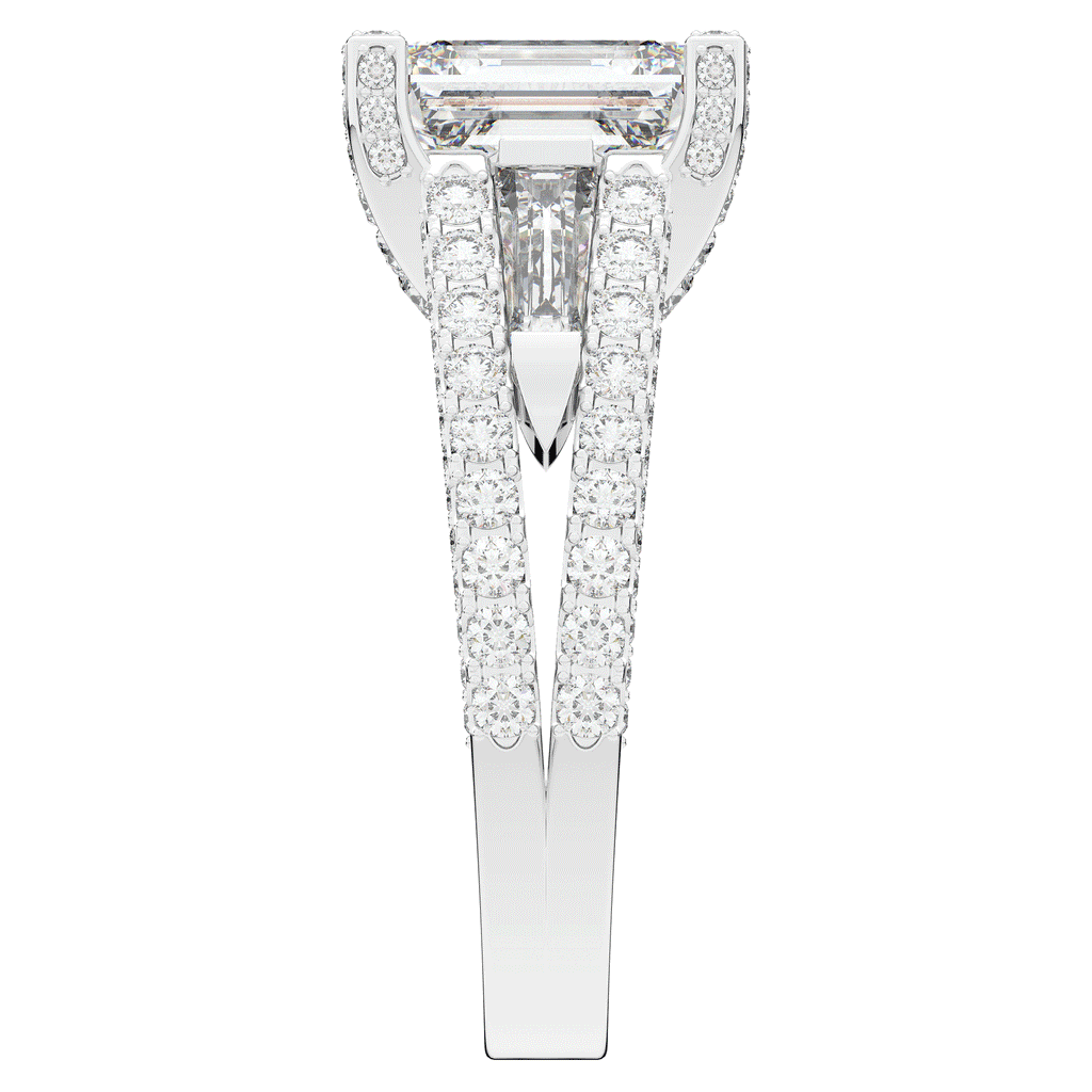 4.60CT.TW EMERALD CUT LAB DIAMOND SPLIT SHANK ENGAGEMENT RING - Nazarelle
