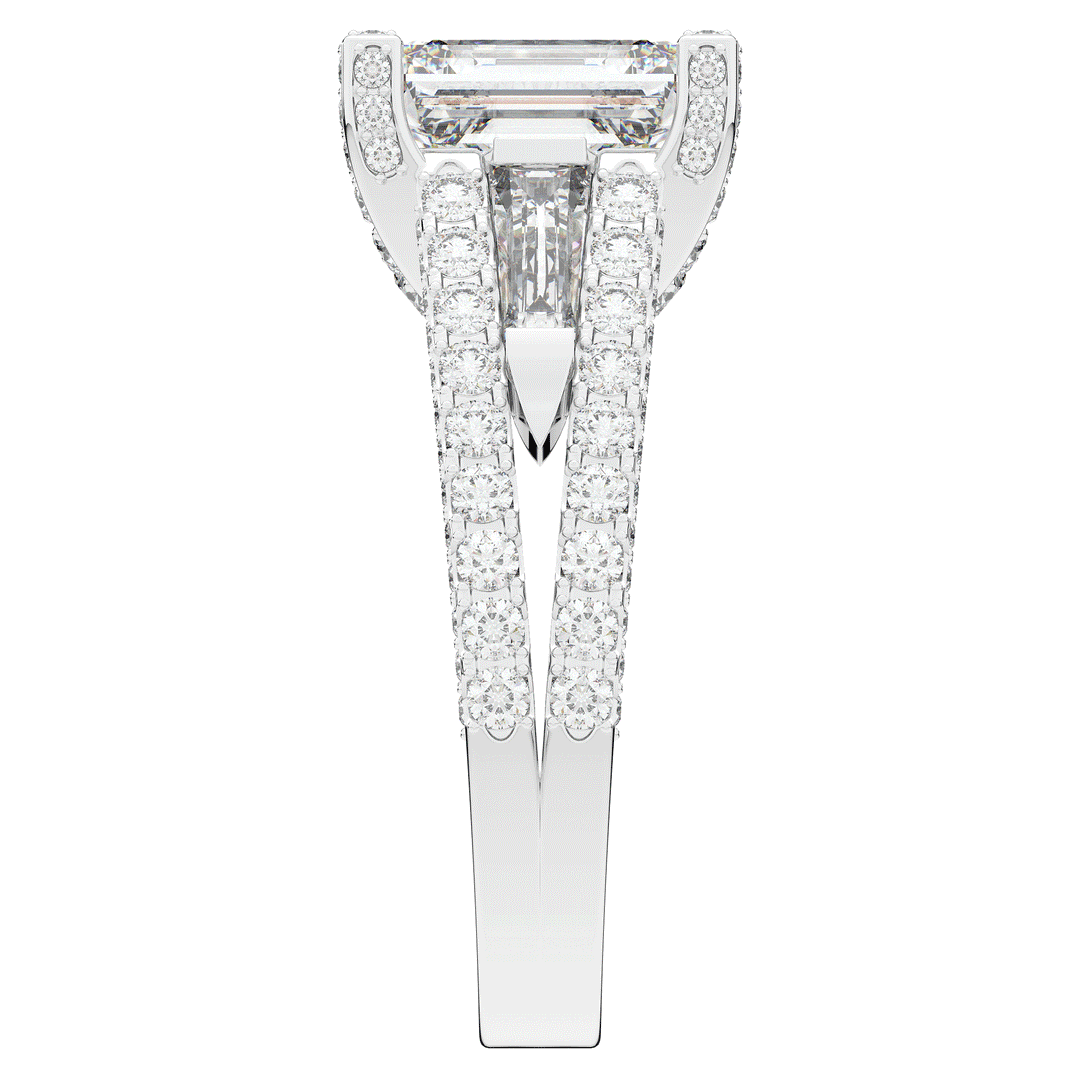 4.60CT.TW EMERALD CUT LAB DIAMOND SPLIT SHANK ENGAGEMENT RING - Nazarelle