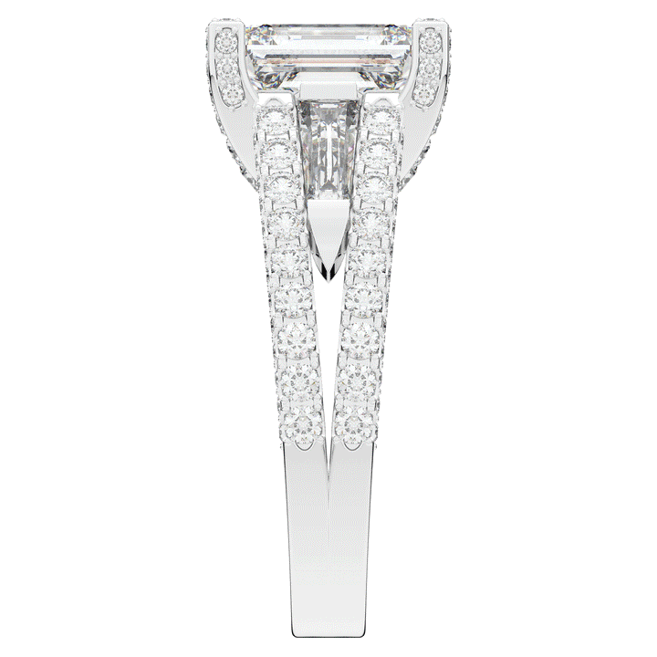 4.60CT.TW EMERALD CUT LAB DIAMOND SPLIT SHANK ENGAGEMENT RING - Nazarelle